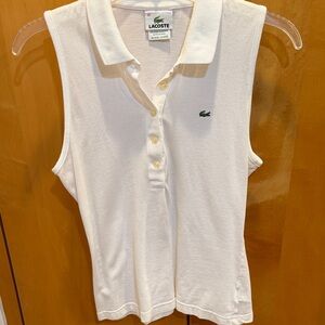 Lacoste White Sleeveless Polo Tank with Green Crocodile